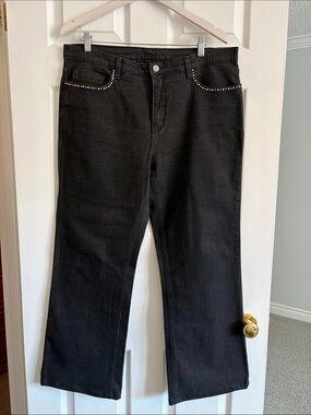 CHRISTINE ALEXANDER Black Wide Leg Jeans with Stud Trim